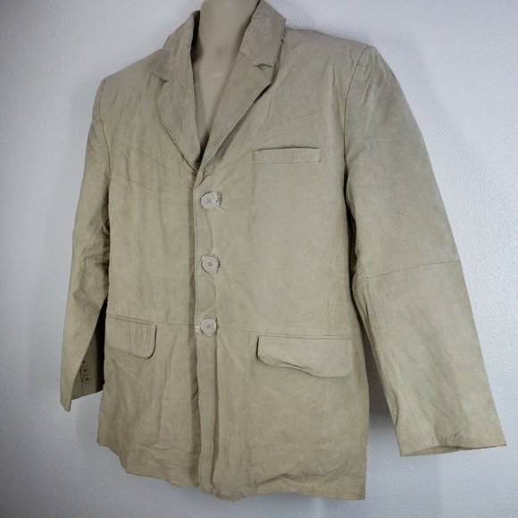 Haband Lions Den Leather Jacket‎ Mens Large Beige Lined Blazer Sport coat - Picture 4 of 10